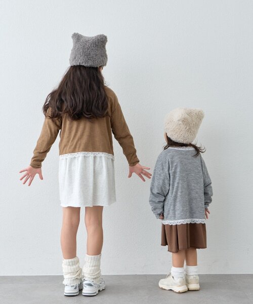 CIAOPANIC TYPY(チャオパニックティピー)の「【KIDS】シアーリブタックレースカットカーデ(Tシャツ/カットソー・キッズ・グレー/ブラック/キャメル・110/130/150)」の9枚目の写真