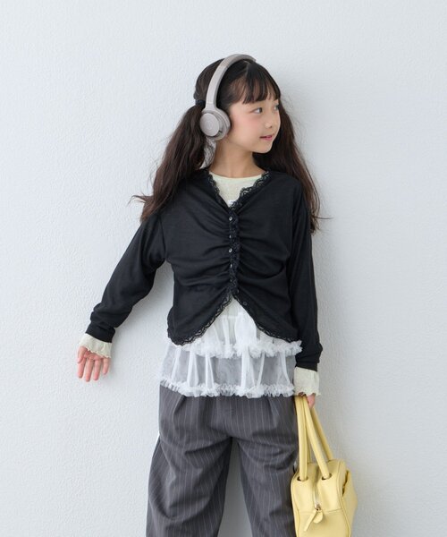 CIAOPANIC TYPY(チャオパニックティピー)の「【KIDS】シアーリブタックレースカットカーデ(Tシャツ/カットソー・キッズ・グレー/ブラック/キャメル・110/130/150)」の10枚目の写真
