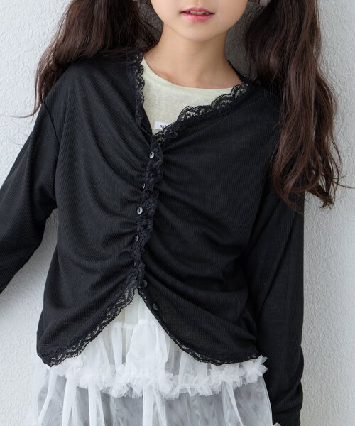 CIAOPANIC TYPY(チャオパニックティピー)の「【KIDS】シアーリブタックレースカットカーデ(Tシャツ/カットソー・キッズ・グレー/ブラック/キャメル・110/130/150)」の11枚目の写真