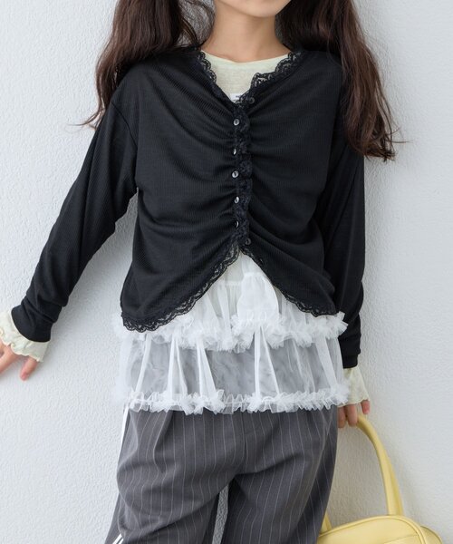CIAOPANIC TYPY(チャオパニックティピー)の「【KIDS】シアーリブタックレースカットカーデ(Tシャツ/カットソー・キッズ・グレー/ブラック/キャメル・110/130/150)」の12枚目の写真