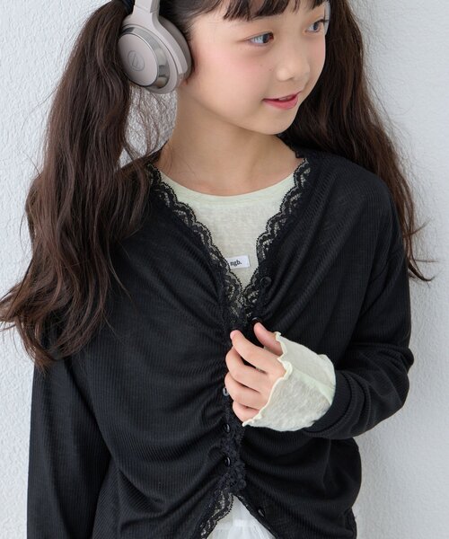 CIAOPANIC TYPY(チャオパニックティピー)の「【KIDS】シアーリブタックレースカットカーデ(Tシャツ/カットソー・キッズ・グレー/ブラック/キャメル・110/130/150)」の13枚目の写真