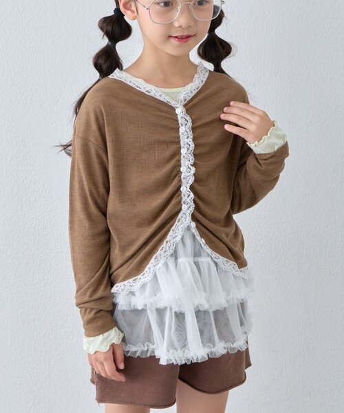 CIAOPANIC TYPY(チャオパニックティピー)の「【KIDS】シアーリブタックレースカットカーデ(Tシャツ/カットソー・キッズ・グレー/ブラック/キャメル・110/130/150)」の18枚目の写真