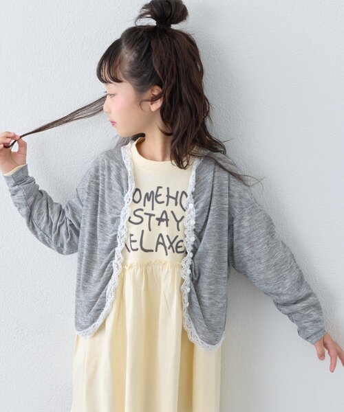 CIAOPANIC TYPY(チャオパニックティピー)の「【KIDS】シアーリブタックレースカットカーデ(Tシャツ/カットソー・キッズ・グレー/ブラック/キャメル・110/130/150)」の21枚目の写真