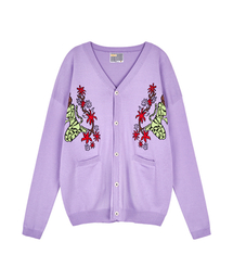 Cat graphic cotton cardigan_purple