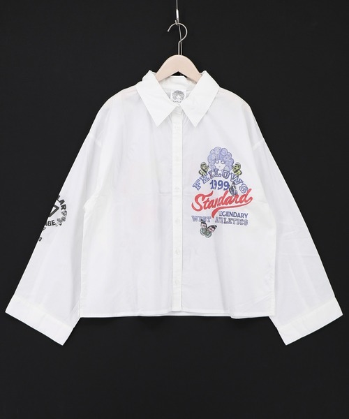 ScoLar(スカラー)の「163620:2素材展開 ポップロゴお花バックプリントシャツ(シャツ/ブラウス・レディース・ブラウン/オフホワイト/ブルー・M)」の10枚目の写真