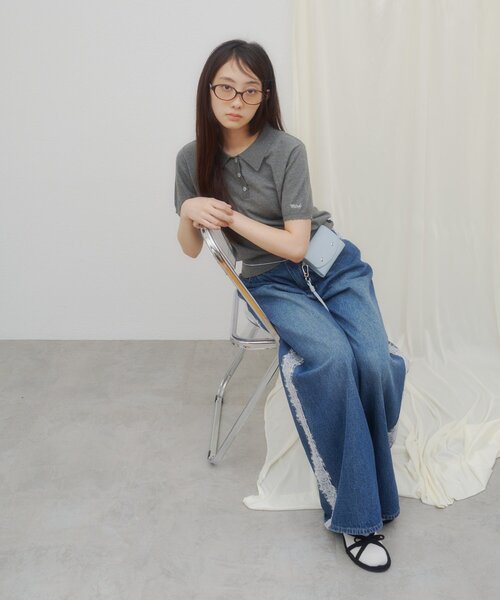 DISCOAT(ディスコート)の「【umm.】ダブルカラー半袖ニット(ニット/セーター・レディース・グレー/ネイビー/グリーン・FREE)」の11枚目の写真