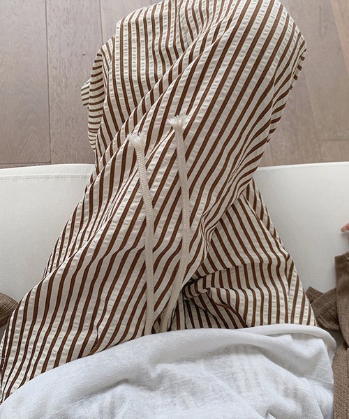 DRESS PLUS（ドレスプラス）の「【ウエストゴム／ドロスト仕様】ストライプ柄イージーワイドパンツ レディース ロング丈（その他パンツ・レディース・ブラック/ブラウン・L）」の10枚目の写真