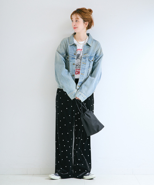 B.C STOCK(ベーセーストック)の「手洗い可 / ベロアドット刺繍パンツ(その他パンツ・レディース・ブラック・FREE)」の2枚目の写真