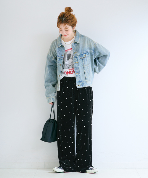 B.C STOCK(ベーセーストック)の「手洗い可 / ベロアドット刺繍パンツ(その他パンツ・レディース・ブラック・FREE)」の3枚目の写真