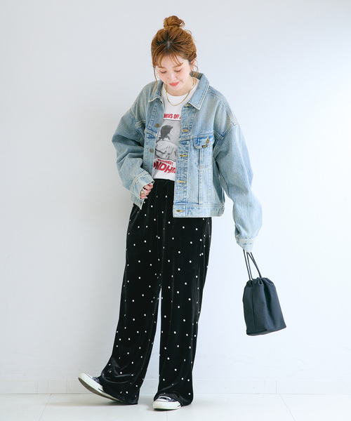 B.C STOCK(ベーセーストック)の「手洗い可 / ベロアドット刺繍パンツ(その他パンツ・レディース・ブラック・FREE)」の4枚目の写真