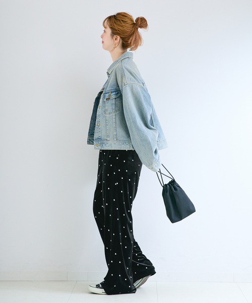 B.C STOCK(ベーセーストック)の「手洗い可 / ベロアドット刺繍パンツ(その他パンツ・レディース・ブラック・FREE)」の5枚目の写真