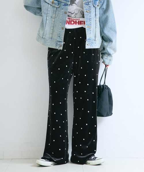 B.C STOCK(ベーセーストック)の「手洗い可 / ベロアドット刺繍パンツ(その他パンツ・レディース・ブラック・FREE)」の7枚目の写真