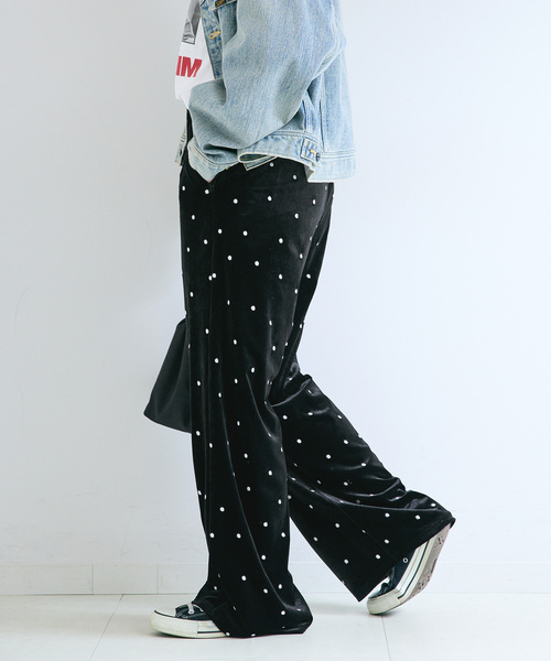 B.C STOCK(ベーセーストック)の「手洗い可 / ベロアドット刺繍パンツ(その他パンツ・レディース・ブラック・FREE)」の8枚目の写真