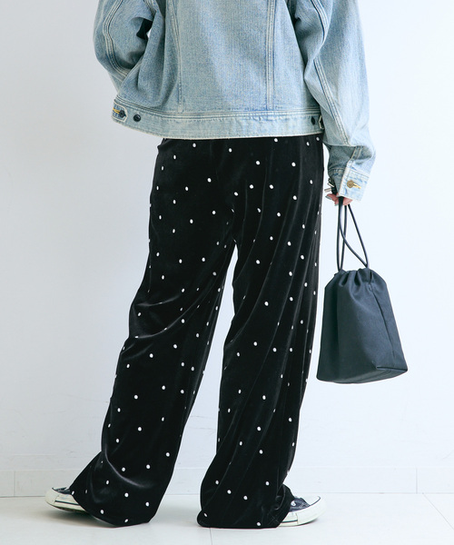 B.C STOCK(ベーセーストック)の「手洗い可 / ベロアドット刺繍パンツ(その他パンツ・レディース・ブラック・FREE)」の9枚目の写真