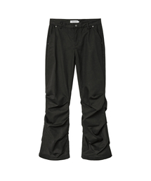 Shirring detail bootscut pants BLACK