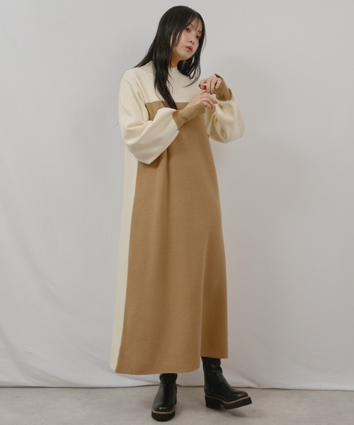 palm RICHE(ポームリシュ)の「配色ミラノリブOP(ワンピース・レディース・ブラック/オフホワイト/レッド・M)」の1枚目の写真