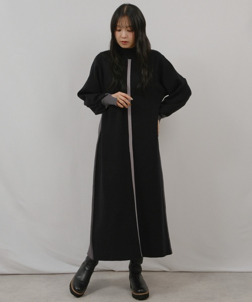 palm RICHE(ポームリシュ)の「配色ミラノリブOP(ワンピース・レディース・ブラック/オフホワイト/レッド・M)」の2枚目の写真