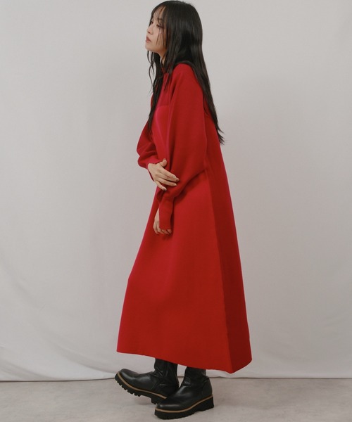 palm RICHE(ポームリシュ)の「配色ミラノリブOP(ワンピース・レディース・ブラック/オフホワイト/レッド・M)」の6枚目の写真