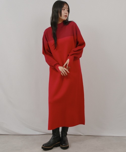 palm RICHE(ポームリシュ)の「配色ミラノリブOP(ワンピース・レディース・ブラック/オフホワイト/レッド・M)」の8枚目の写真