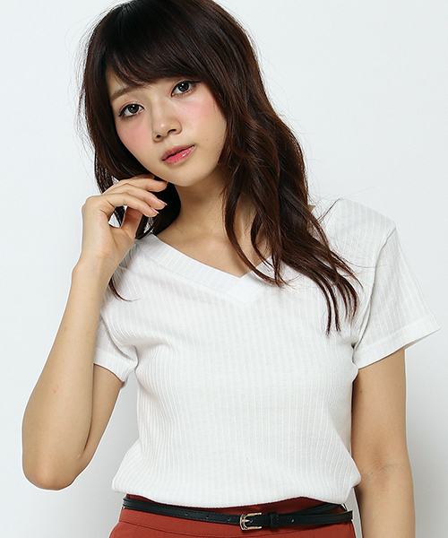 VENCEEXCHANGE(ヴァンスエクスチェンジ)の「ワイドリブVネックプルオーバー(Tシャツ/カットソー・レディース・ブラック/オフホワイト/グレー/ダークグリーン/オレンジ・MEDIUM)」の2枚目の写真