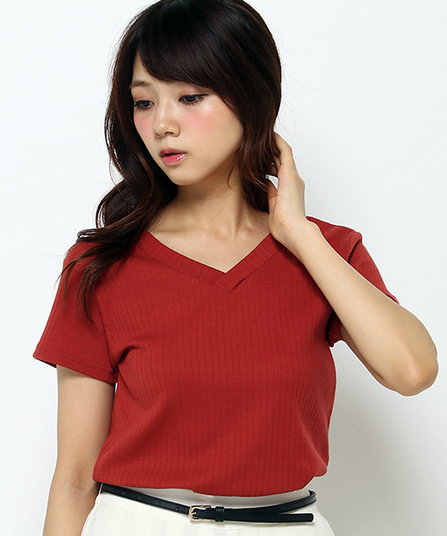 VENCEEXCHANGE(ヴァンスエクスチェンジ)の「ワイドリブVネックプルオーバー(Tシャツ/カットソー・レディース・ブラック/オフホワイト/グレー/ダークグリーン/オレンジ・MEDIUM)」の1枚目の写真