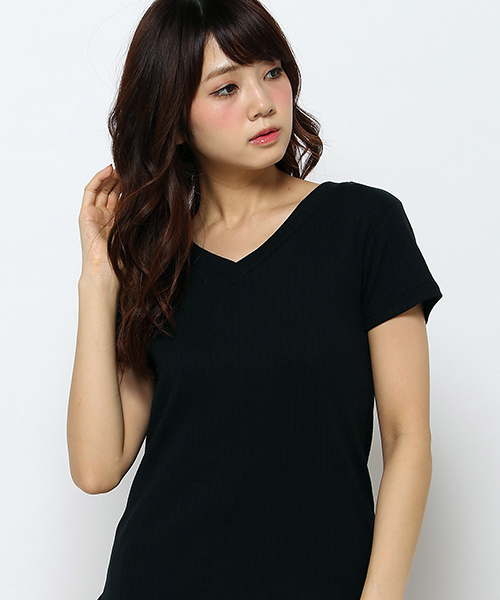 VENCEEXCHANGE(ヴァンスエクスチェンジ)の「ワイドリブVネックプルオーバー(Tシャツ/カットソー・レディース・ブラック/オフホワイト/グレー/ダークグリーン/オレンジ・MEDIUM)」の3枚目の写真