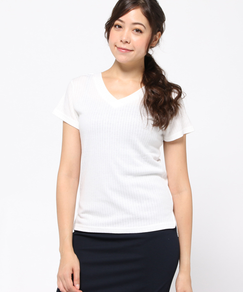 VENCEEXCHANGE(ヴァンスエクスチェンジ)の「ワイドリブVネックプルオーバー(Tシャツ/カットソー・レディース・ブラック/オフホワイト/グレー/ダークグリーン/オレンジ・MEDIUM)」の13枚目の写真