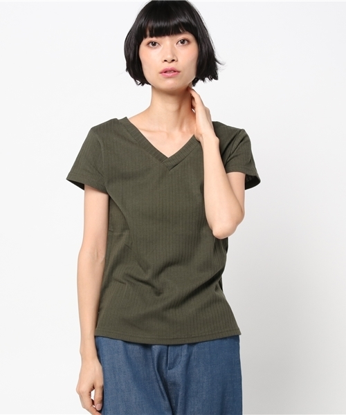 VENCEEXCHANGE(ヴァンスエクスチェンジ)の「ワイドリブVネックプルオーバー(Tシャツ/カットソー・レディース・ブラック/オフホワイト/グレー/ダークグリーン/オレンジ・MEDIUM)」の16枚目の写真