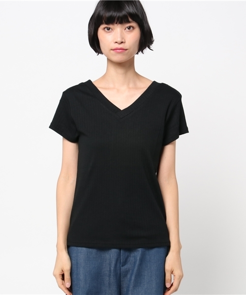VENCEEXCHANGE(ヴァンスエクスチェンジ)の「ワイドリブVネックプルオーバー(Tシャツ/カットソー・レディース・ブラック/オフホワイト/グレー/ダークグリーン/オレンジ・MEDIUM)」の6枚目の写真