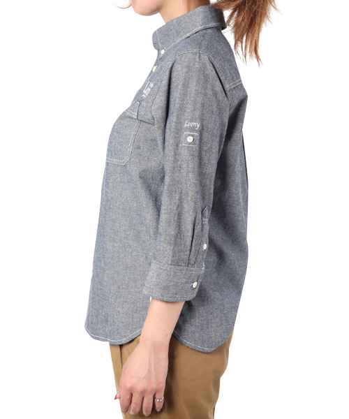 X-girl(エックスガール)の「DUNGAREE H/S SHIRTS(シャツ/ブラウス・レディース・ブルー/ネイビー・1/2)」の4枚目の写真