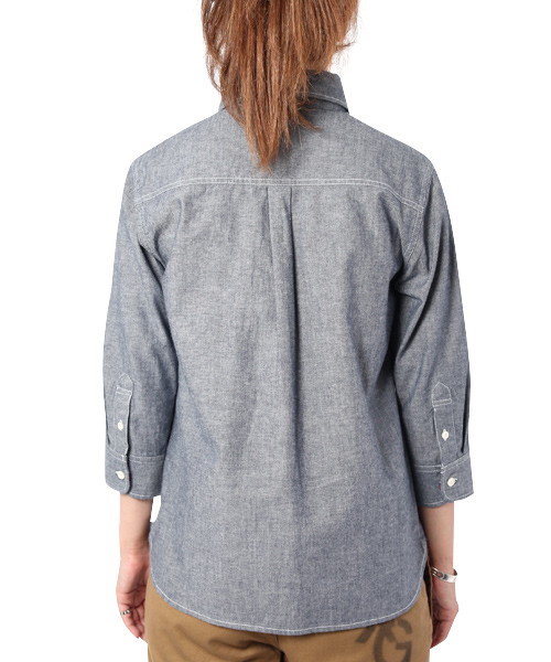 X-girl(エックスガール)の「DUNGAREE H/S SHIRTS(シャツ/ブラウス・レディース・ブルー/ネイビー・1/2)」の5枚目の写真