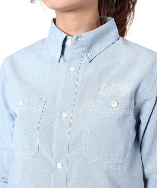 X-girl(エックスガール)の「DUNGAREE H/S SHIRTS(シャツ/ブラウス・レディース・ブルー/ネイビー・1/2)」の7枚目の写真