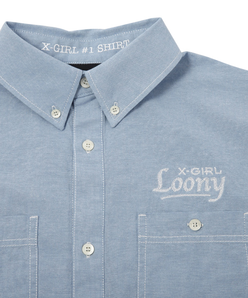 X-girl(エックスガール)の「DUNGAREE H/S SHIRTS(シャツ/ブラウス・レディース・ブルー/ネイビー・1/2)」の9枚目の写真