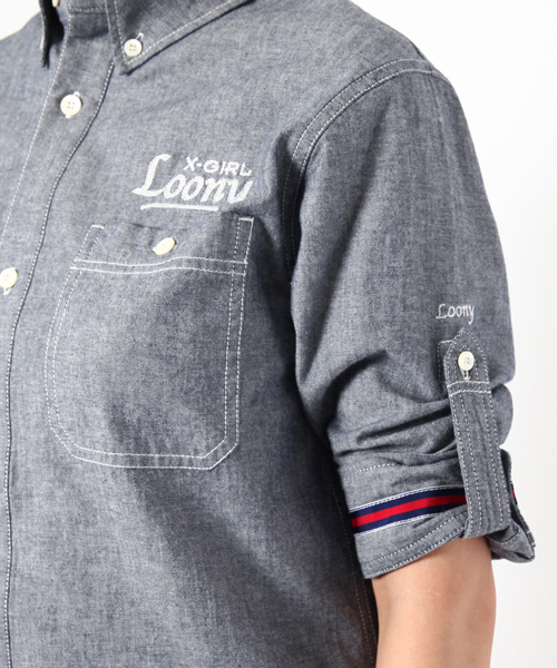 X-girl(エックスガール)の「DUNGAREE H/S SHIRTS(シャツ/ブラウス・レディース・ブルー/ネイビー・1/2)」の11枚目の写真