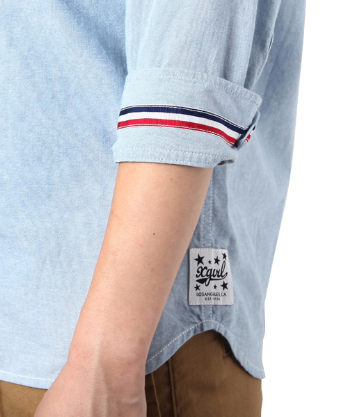 X-girl(エックスガール)の「DUNGAREE H/S SHIRTS(シャツ/ブラウス・レディース・ブルー/ネイビー・1/2)」の12枚目の写真