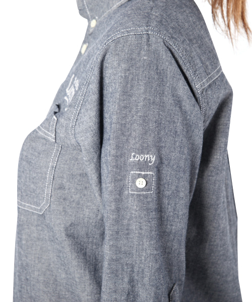 X-girl(エックスガール)の「DUNGAREE H/S SHIRTS(シャツ/ブラウス・レディース・ブルー/ネイビー・1/2)」の10枚目の写真