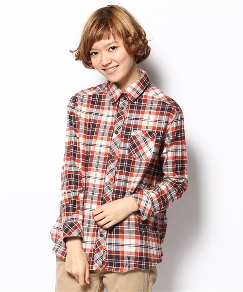 DISCOAT(ディスコート)の「チェック2WAYカシュクールシャツ(シャツ/ブラウス・レディース・レッド/ブラウン/オレンジ・フリ-)」の3枚目の写真