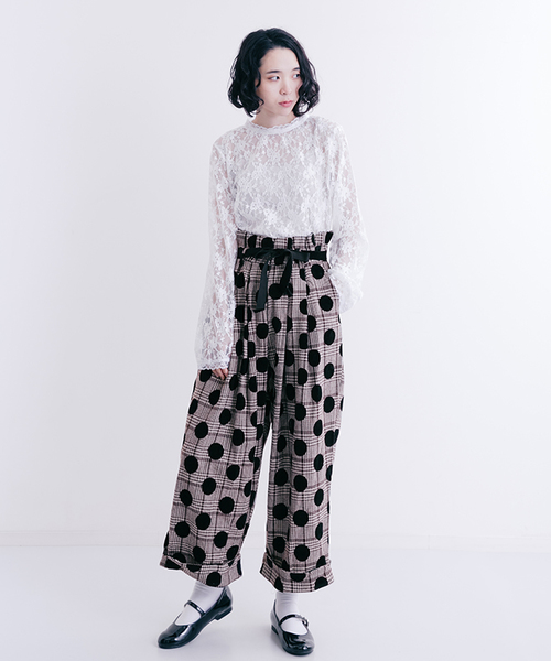 merlot plus（メルロープリュス）の「フロッキー大ドット×千鳥チェックワイドパンツ2365（その他パンツ・レディース・ブラック/モカ・FREE）」の19枚目の写真