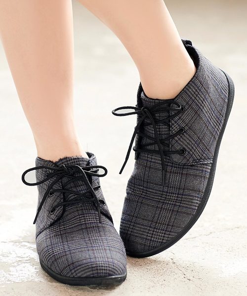 KOBE LETTUCE（コウベレタス）の「2TYPE[サイドゴア/レースアップ]ファーインソールフラットブーツ/ショートブーツ/レディースシューズ[I1390]神戸レタス（ブーツ・レディース・ネイビー/ブラック/ブラウン系その他/ボルドー/レッド系その他/ベージュ/ブルー系その他/キャメル/ブラック系その他/ベージュ系その他2/チェック/その他/グレイッシュベージュ・L/M）」の22枚目の写真