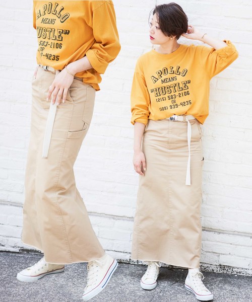 CIAOPANIC（チャオパニック）の「ガチャベルト付ペインターマキシタイトスカート（スカート・レディース・ベージュ/キャメル・MEDIUM/SMALL）」の2枚目の写真