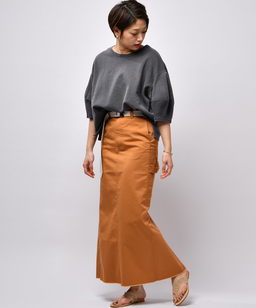 CIAOPANIC（チャオパニック）の「ガチャベルト付ペインターマキシタイトスカート（スカート・レディース・ベージュ/キャメル・MEDIUM/SMALL）」の3枚目の写真
