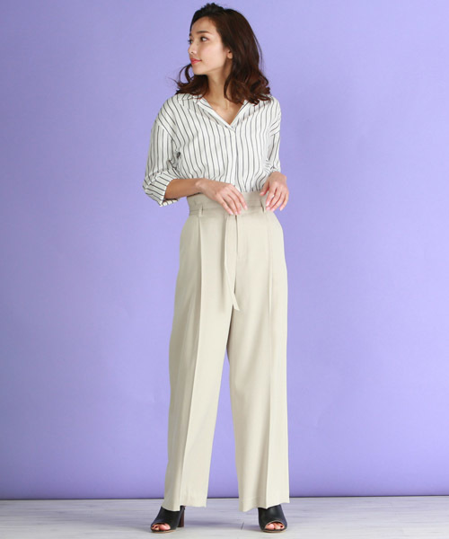 la.f…(ラエフ)の「《Pants Story》ベルト付トリアセ強撚ダブルクロスワイドパンツ(その他パンツ・レディース・ベージュ/ピンク/ネイビー・11号/9号/7号)」の4枚目の写真