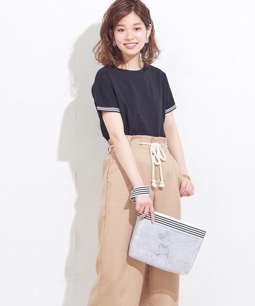 natural couture（ナチュラルクチュール）の「袖口ラインTシャツ（Tシャツ/カットソー・レディース・オフホワイト/ブラック/グリーン・FREE）」の2枚目の写真