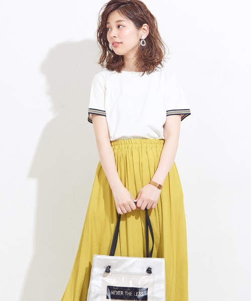 natural couture（ナチュラルクチュール）の「袖口ラインTシャツ（Tシャツ/カットソー・レディース・オフホワイト/ブラック/グリーン・FREE）」の6枚目の写真