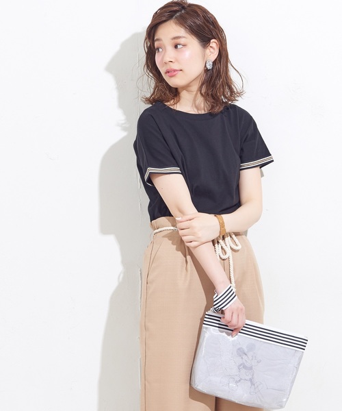 natural couture（ナチュラルクチュール）の「袖口ラインTシャツ（Tシャツ/カットソー・レディース・オフホワイト/ブラック/グリーン・FREE）」の9枚目の写真