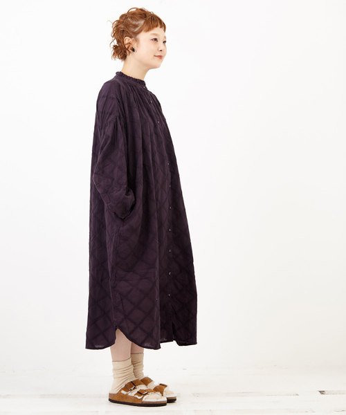 CUBE SUGAR（キューブシュガー）の「WEB限定 綿ローン矢羽柄ワンピース（ワンピース・レディース・ブラック/ブラウン/ダークグリーン・M/L）」の7枚目の写真