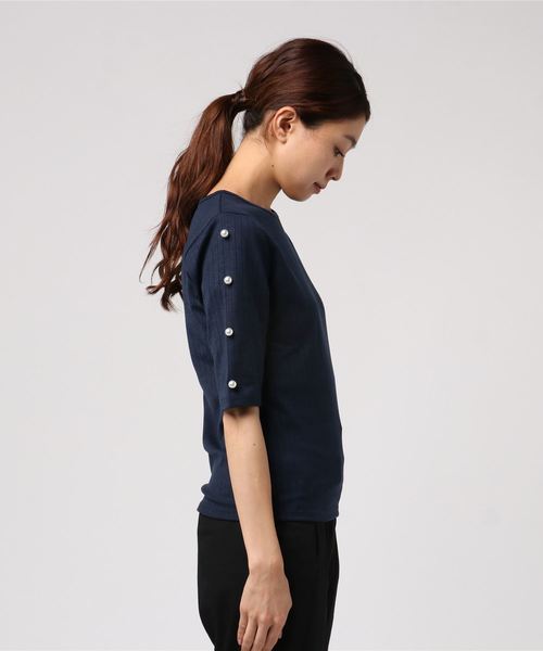 KOBE LETTUCE(コウベレタス)の「袖パールリブカットソートップス(Tシャツ/カットソー・レディース・ブラック/ネイビー/グレー/ボルドー・FREE)」の5枚目の写真