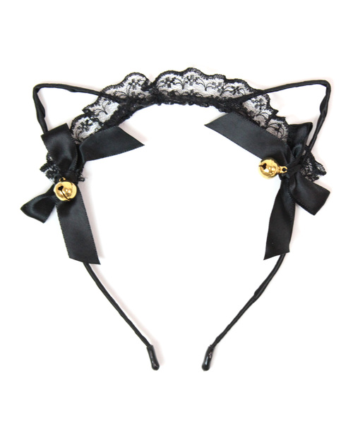 Osyarevo オシャレボ の 小物 ブラック レース リボン 猫耳 カチューシャ コスチューム パーティーグッズ Wear