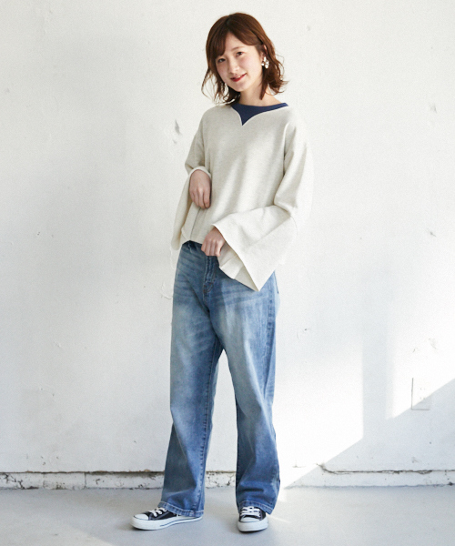 PairPair（ペアペア）の「配色裏毛フレアスリーブプルオーバー（Tシャツ/カットソー・レディース・ライトグレー/ベージュ・FREE）」の4枚目の写真