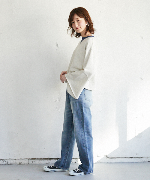 PairPair（ペアペア）の「配色裏毛フレアスリーブプルオーバー（Tシャツ/カットソー・レディース・ライトグレー/ベージュ・FREE）」の5枚目の写真